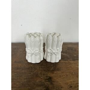 Vintage White Ceramic Asparagus Salt and Pepper Shakers Cottagecore Table Décor